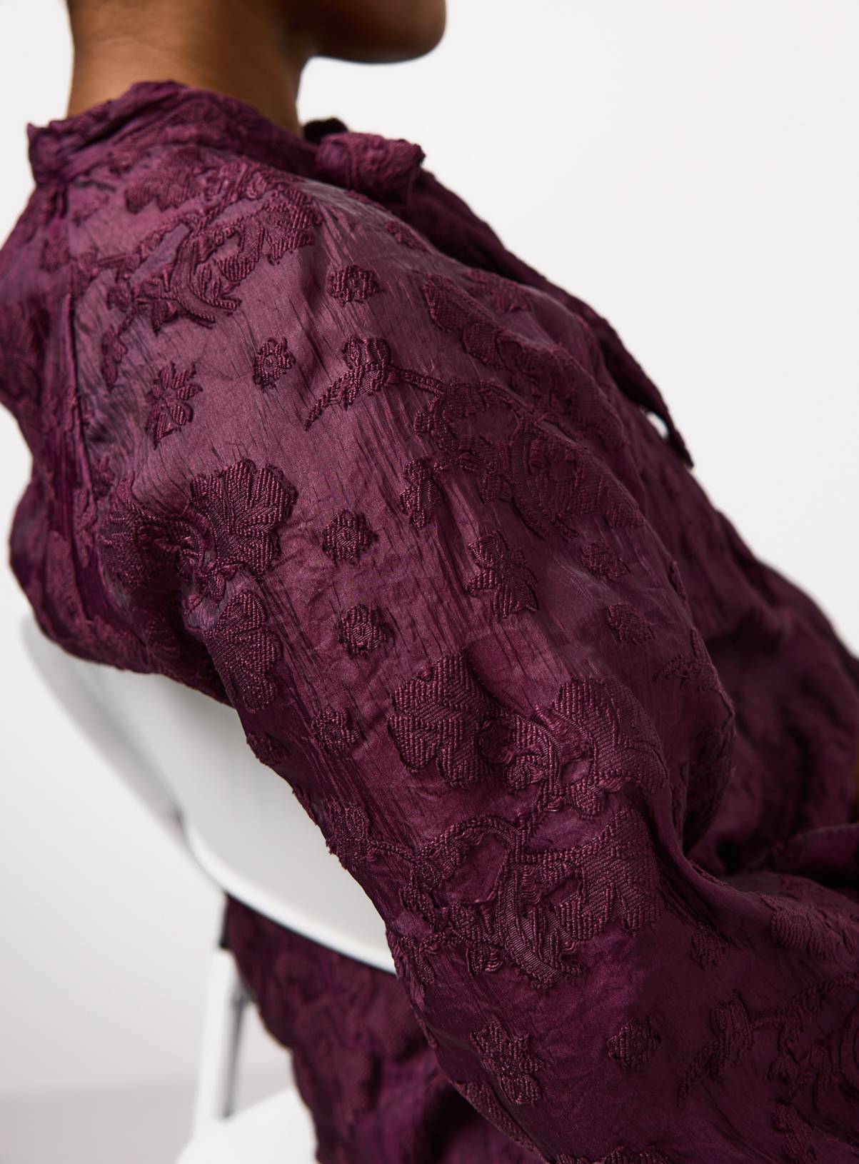 Dark Red Tie Neck Jacquard Blouse 18 - Image 3